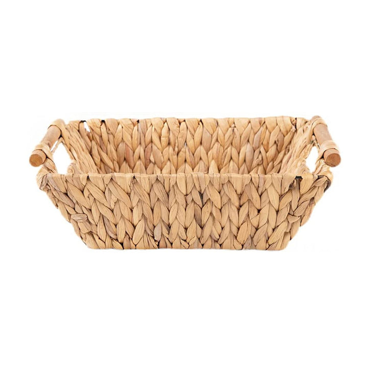 Braided storage basket with wooden handles