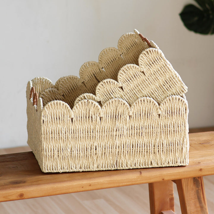 Handcrafted storage basket with wave edge