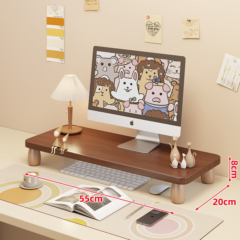 Low-Profile Ergonomic Wooden Desktop Monitor Lift with Under-Shelf Keyboard Storage