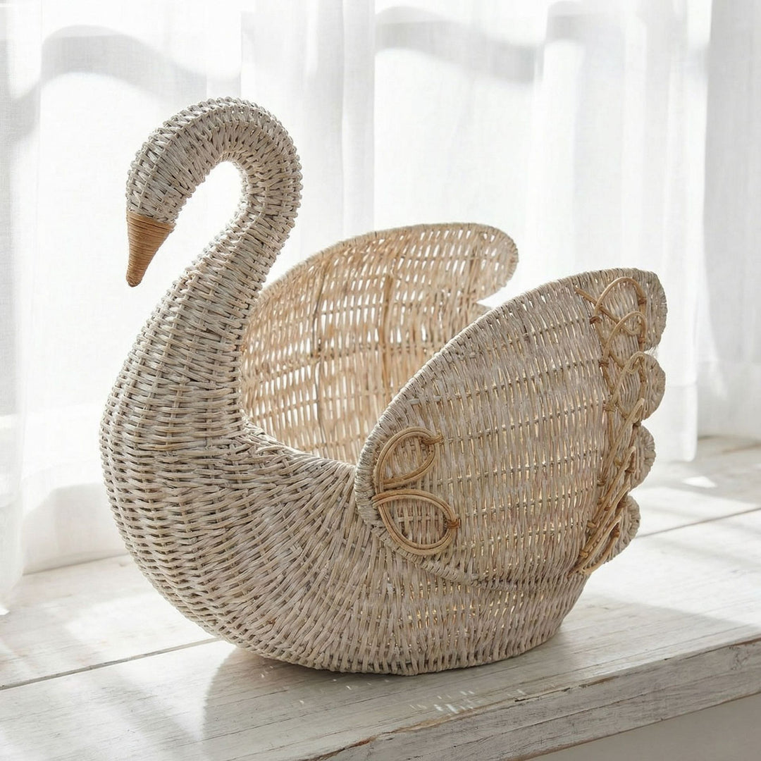 Playful laundry basket in the shape of a swan