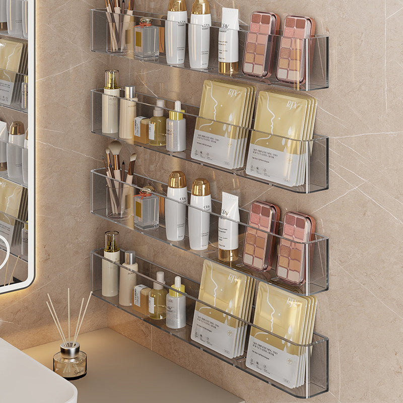 Wall-Mounted Clear Acrylic Two-Tier Bathroom Shelf Organizer with Raised Front