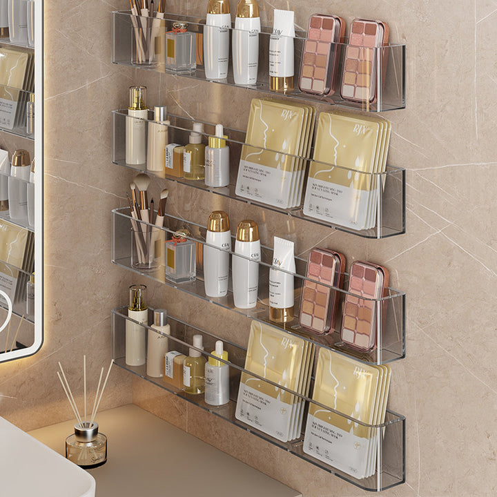 Wall-Mounted Clear Acrylic Two-Tier Bathroom Shelf Organizer with Raised Front