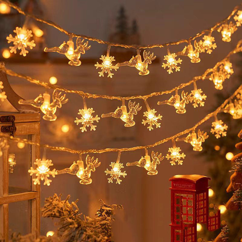 Christmas tree and snowflake LED lights string battery-operated acrylic ornament garland