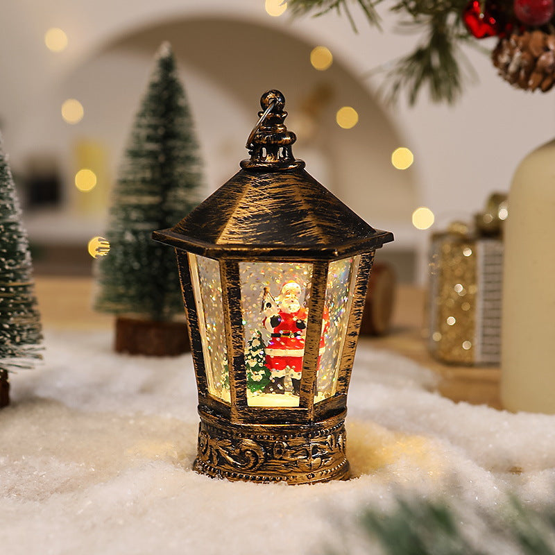 Nostalgic Christmas lantern with glowing Santa Claus motif