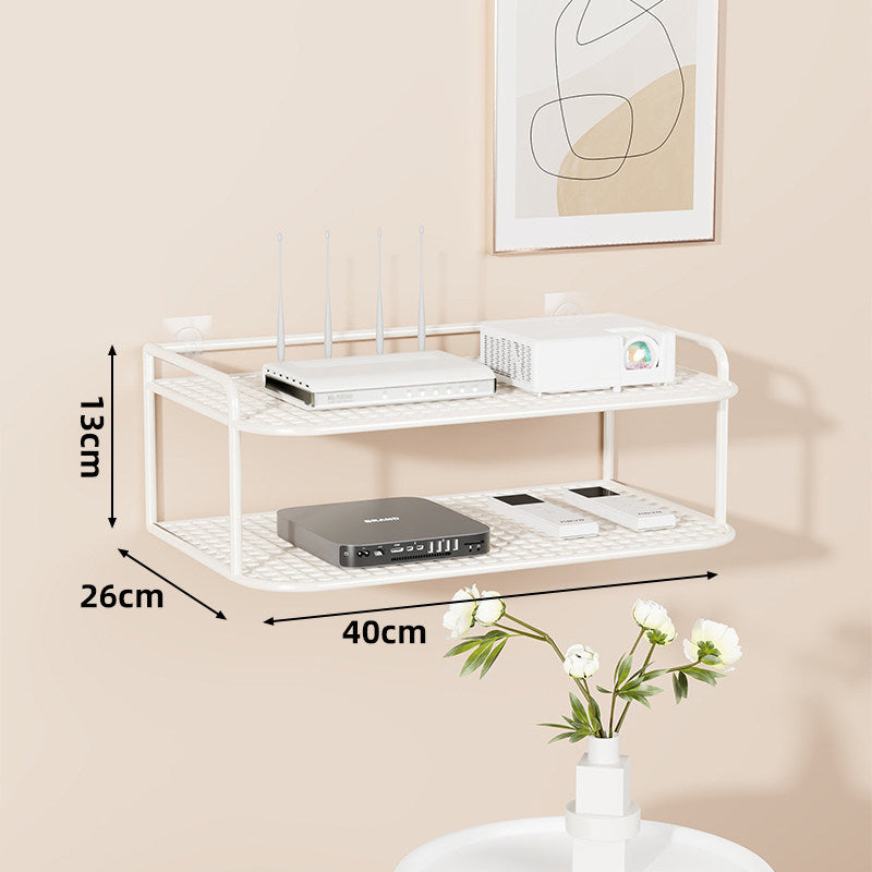 Wall-Mounted Two-Tier Ventilated Metal Mesh Electronics & Router Shelf Organizer