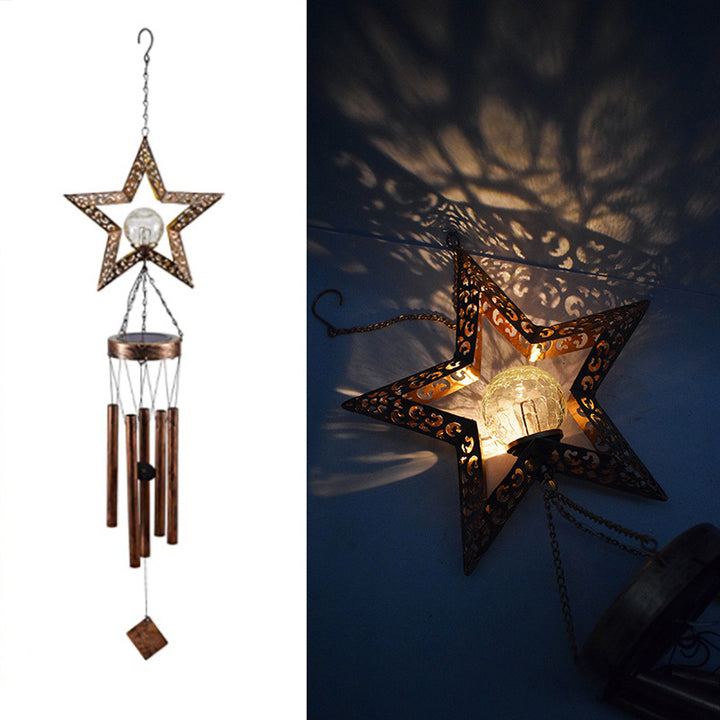 Hanging Flamingo Solar LED Wind Chime with Crackle Glass Globe