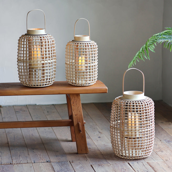 Rustic lantern made of woven material