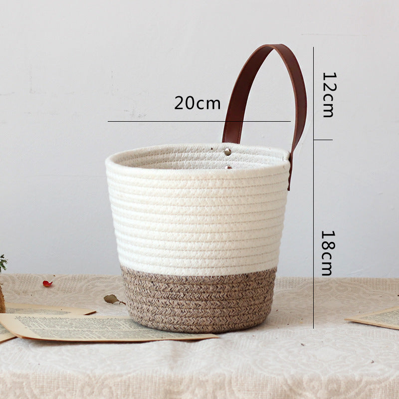 Decorative basket with leather handle