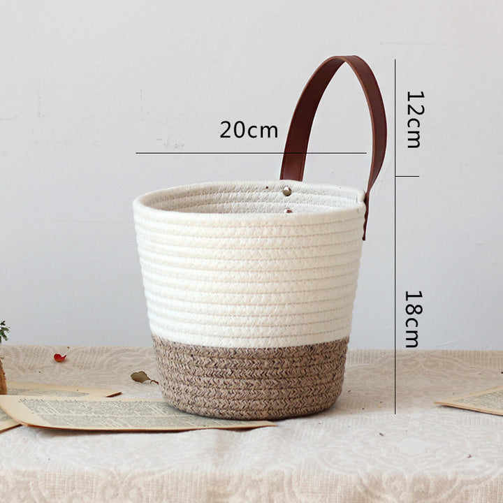 Decorative basket with leather handle