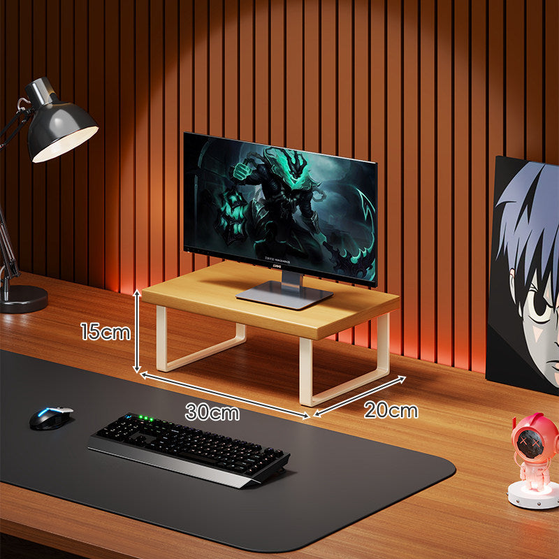 Solid Wood Monitor Riser Desk Shelf with Metal U-Leg Support