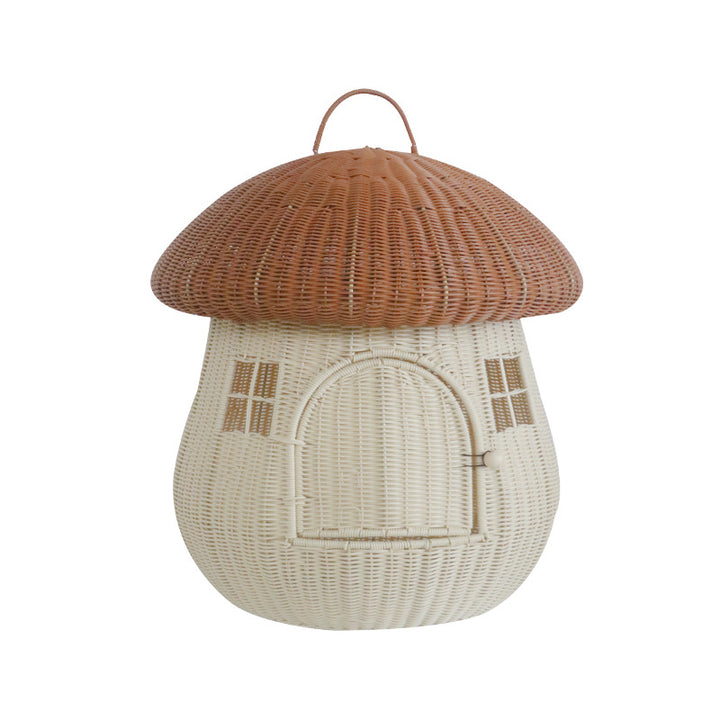 Playful cat basket in mushroom design