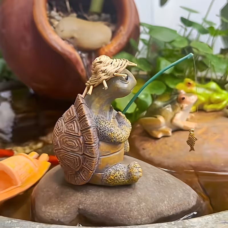 Playful Turtle Fishing Figurine