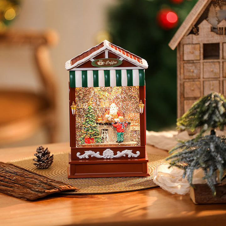 Illuminated Christmas lantern with snow and Christmas motif