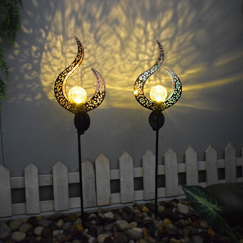 Solar-powered Filigree Crescent Stake Lantern