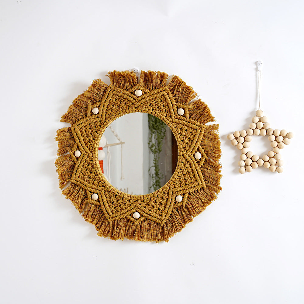 Bohemian Macrame Wall Mirror with Decorative Fringe