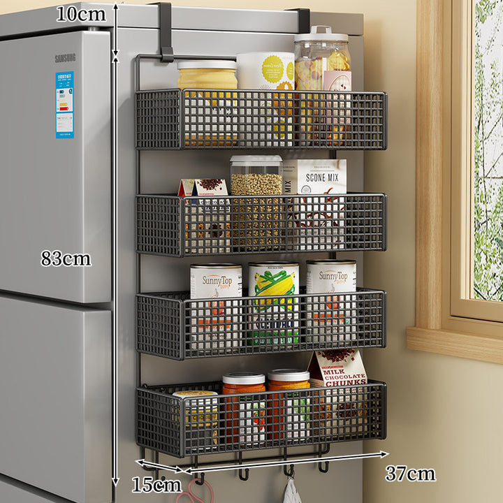Over-Door Two Tier Metal Mesh Hanging Kitchen Storage Basket Organizer with Hooks