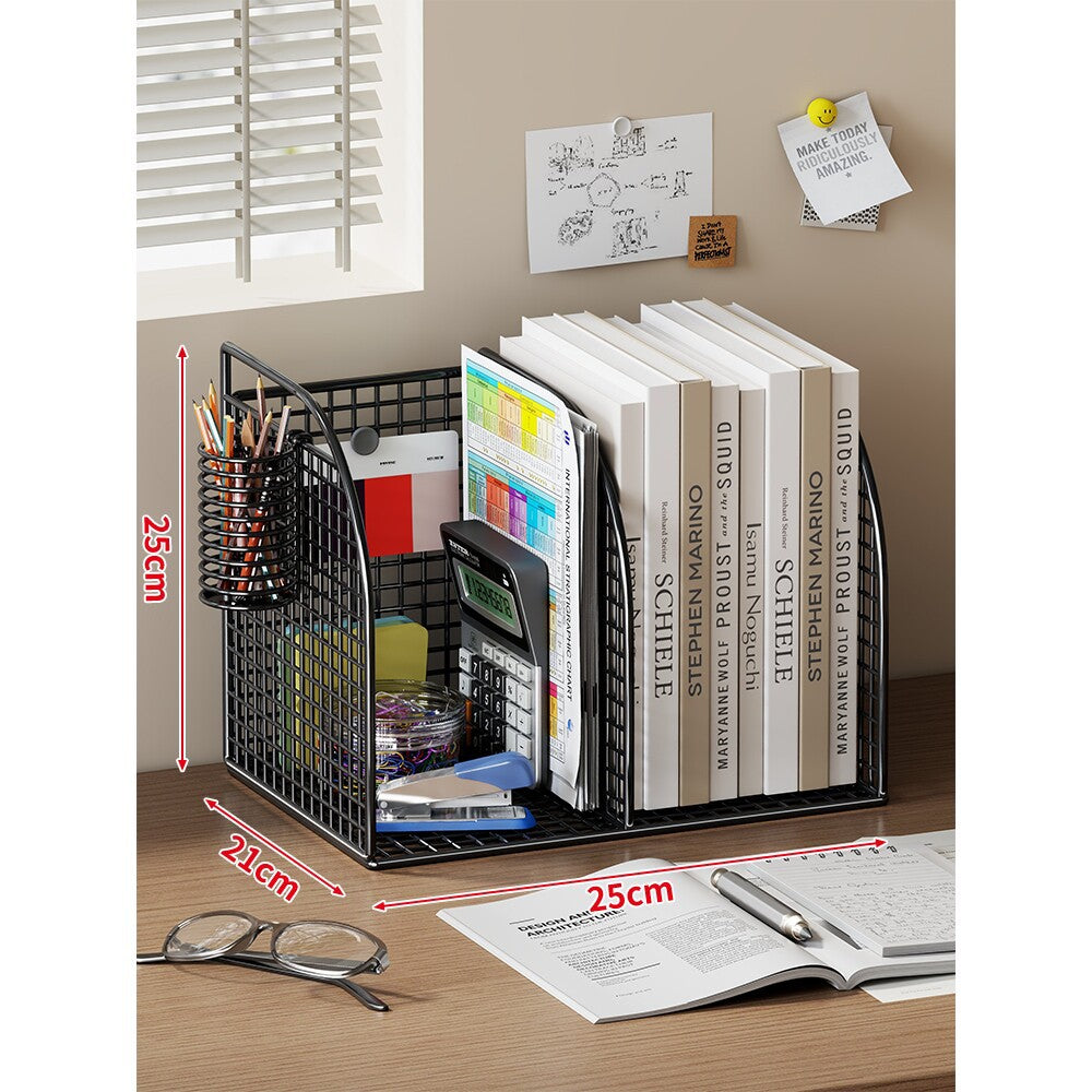 Extra-Wide Modular Metal Desk File Organizer with Adjustable Dividers and Integrated Pen Cup