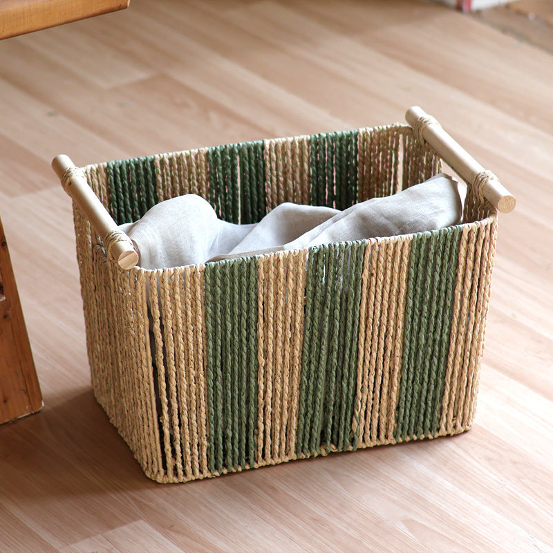 Handcrafted storage basket with natural fiber