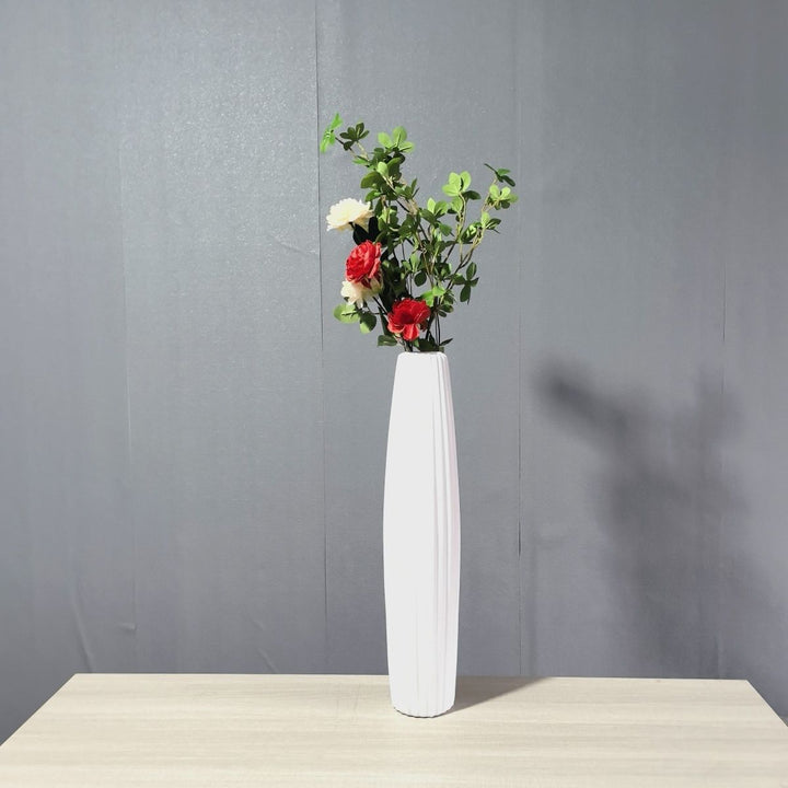 Elegant Tall Decorative Ribbed Vase