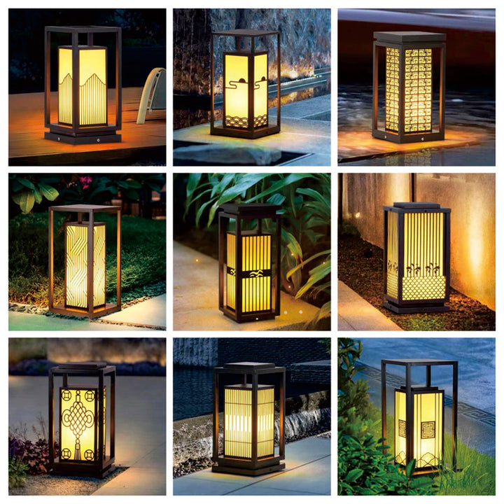 Outdoor Solar Lantern Path Light with Decorative Frosted Glass Panels