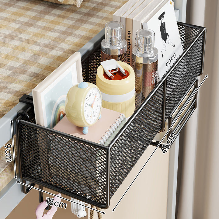 Clamp-On Bed Frame Hanging Mesh Organizer Basket with Rail Mount and Multipurpose Storage