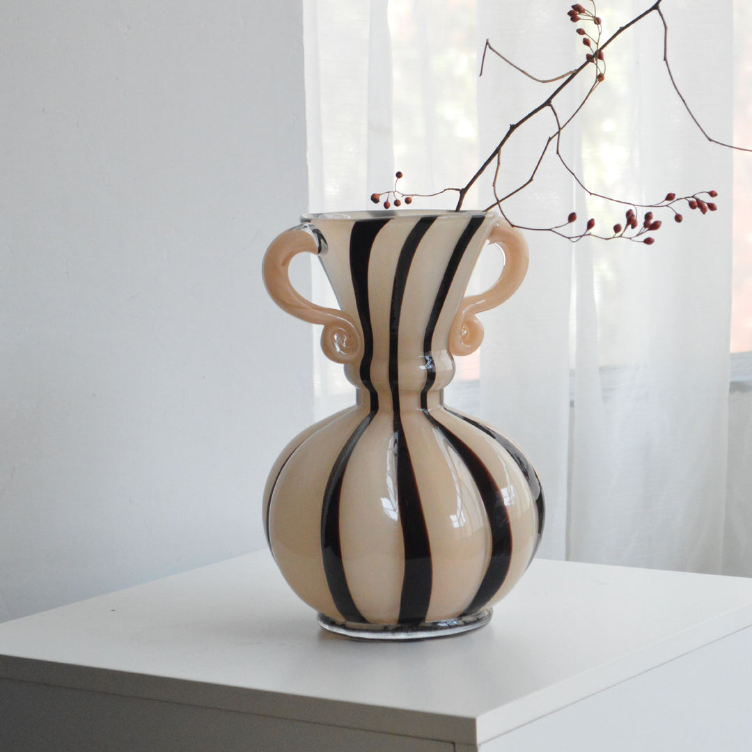 Decorative Handblown Glass Vase with Sculptural Pumpkin Body and Flared Neck