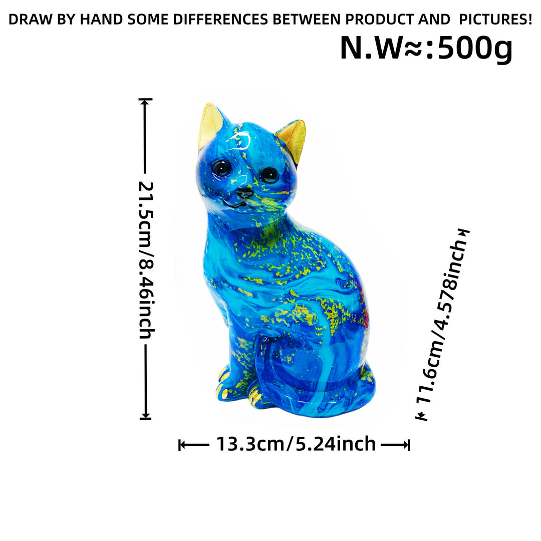 Artistic cat figurine in vibrant design