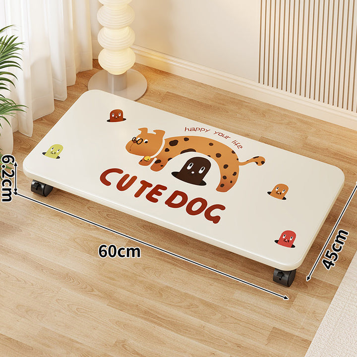 Low-Profile Under-Bed Rolling Storage Platform with Cartoon Top and Locking Casters