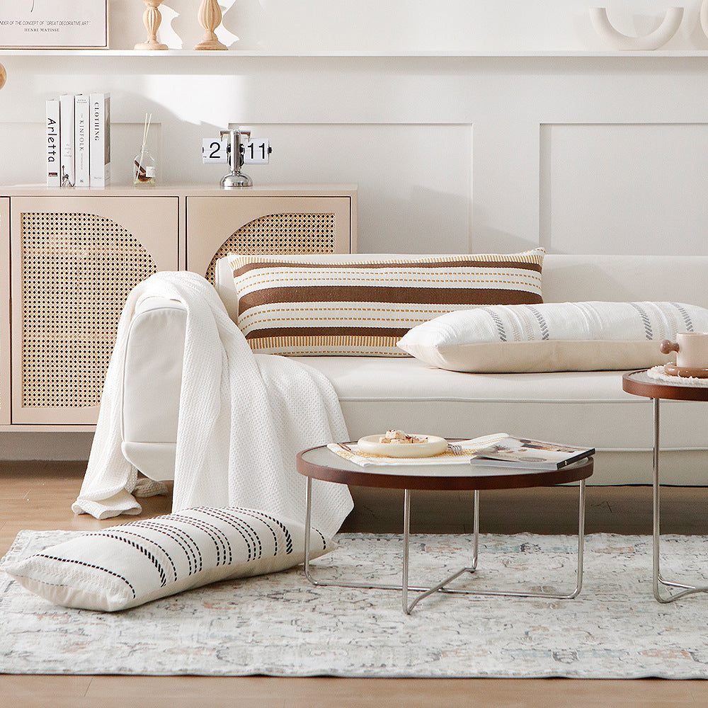 Long woven cushion cover in Boho stripe look with cotton texture