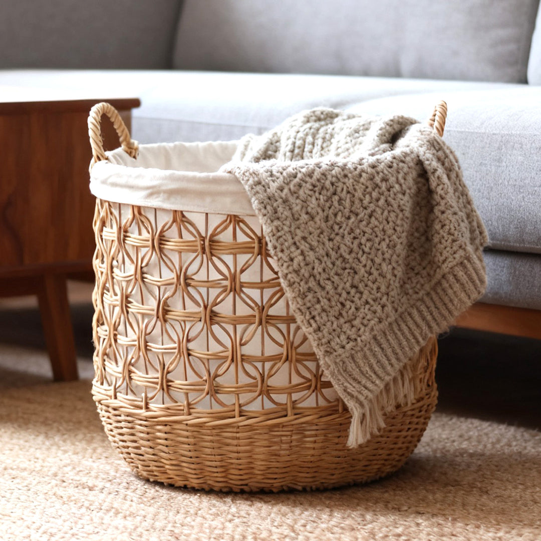 Handwoven storage basket made of natural material