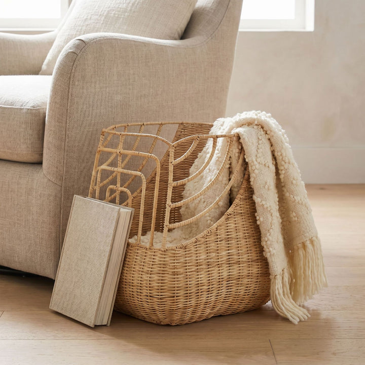 Handcrafted storage basket with curved design