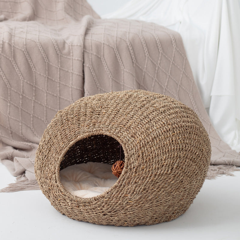 Handmade cat cave made from natural rattan