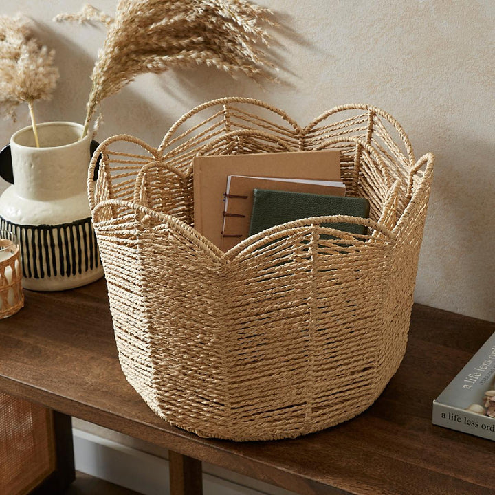 Handcrafted storage basket in leaf design