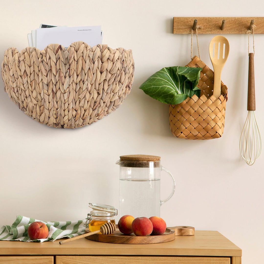 Handwoven decorative basket with wave pattern