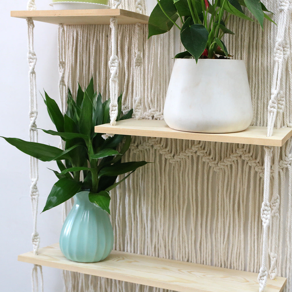 Decorative macrame plant holder with shelves