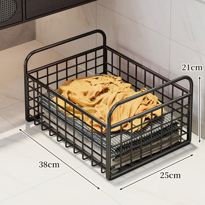 Metal Grid Storage Basket with Carry Handles for Shelving and Cabinet Organization