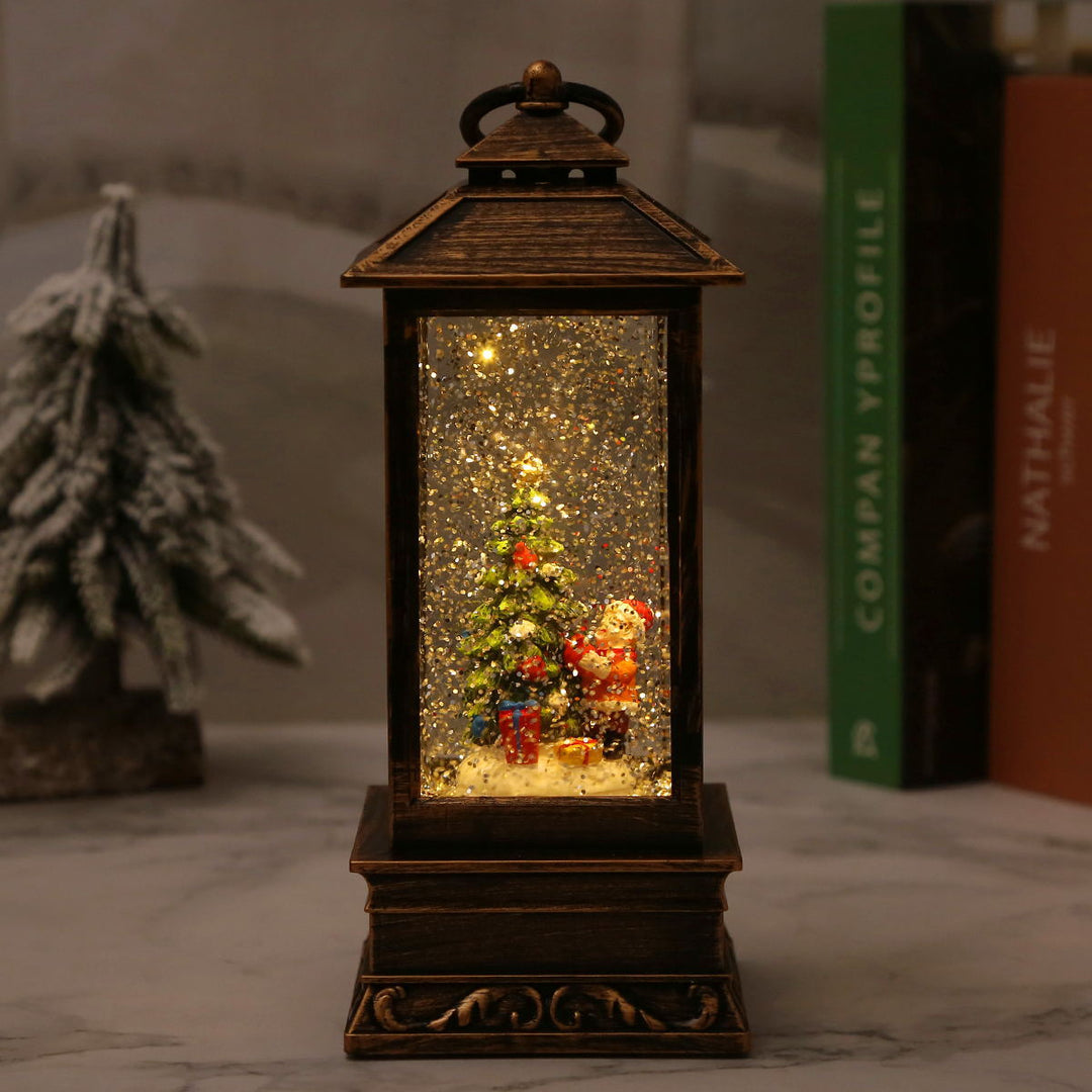 Vintage Christmas lantern with snowman and LED lighting