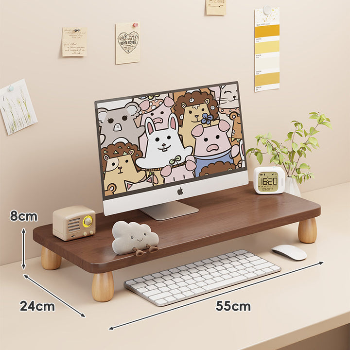 Solid Wood Low-Profile Monitor and Display Riser with Rounded Peg Legs and Keyboard Slide-Out Space