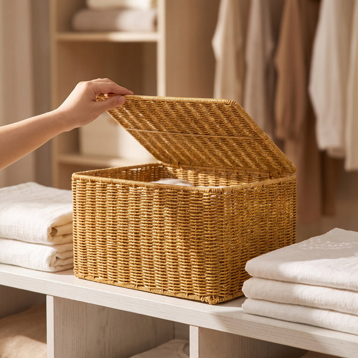 Practical storage basket with lid