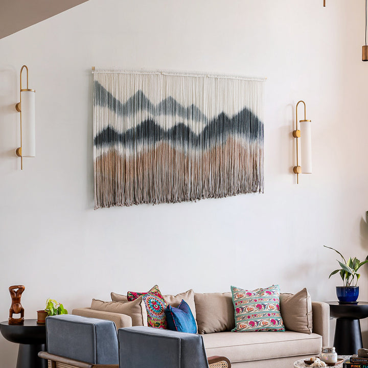 Elegant macrame wall hanging with artistic wave pattern
