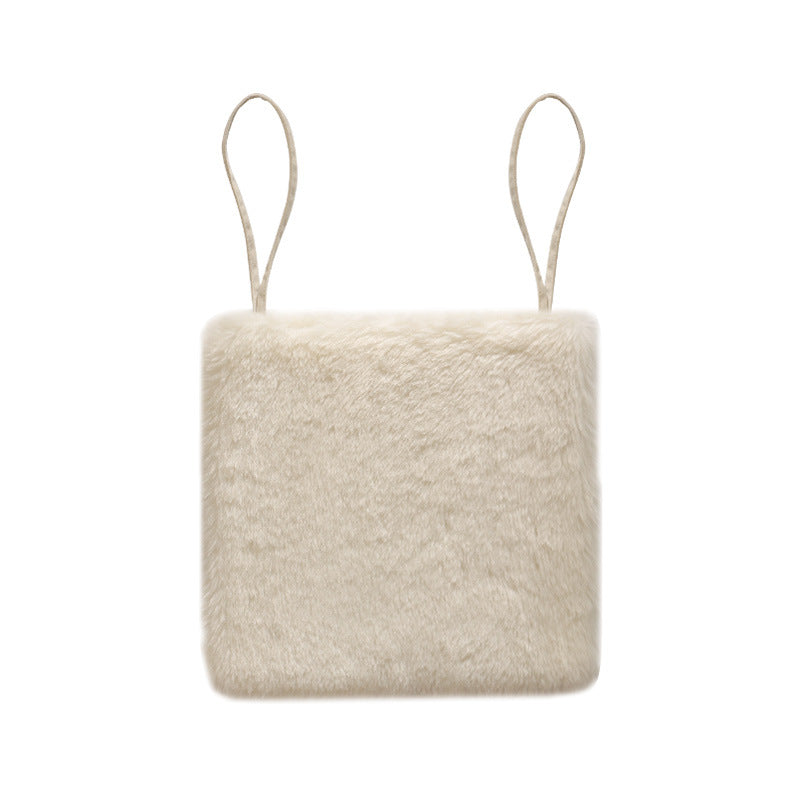 Square fluffy seat cushion with faux fur cover and attachment straps