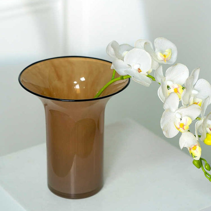 Hand-Blown Trumpet-Shaped Tall Tabletop Vase with Flared Lip