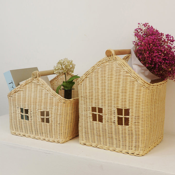 Playful storage basket in the shape of a house