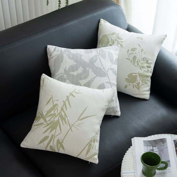 Jacquard pillowcase with textured waffle weave and delicate leaf pattern