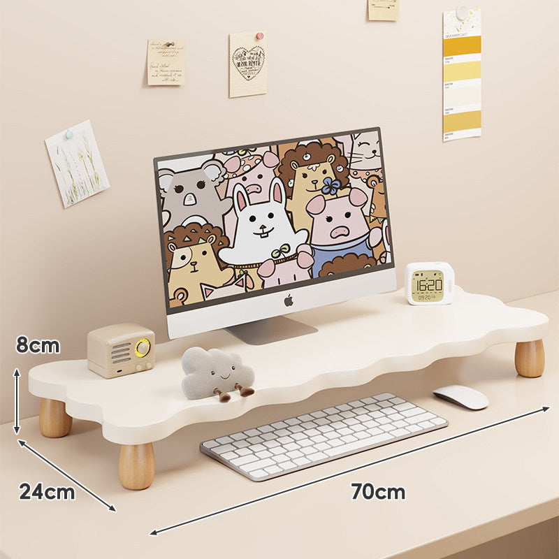 Solid Wood Low-Profile Monitor and Display Riser with Rounded Peg Legs and Keyboard Slide-Out Space