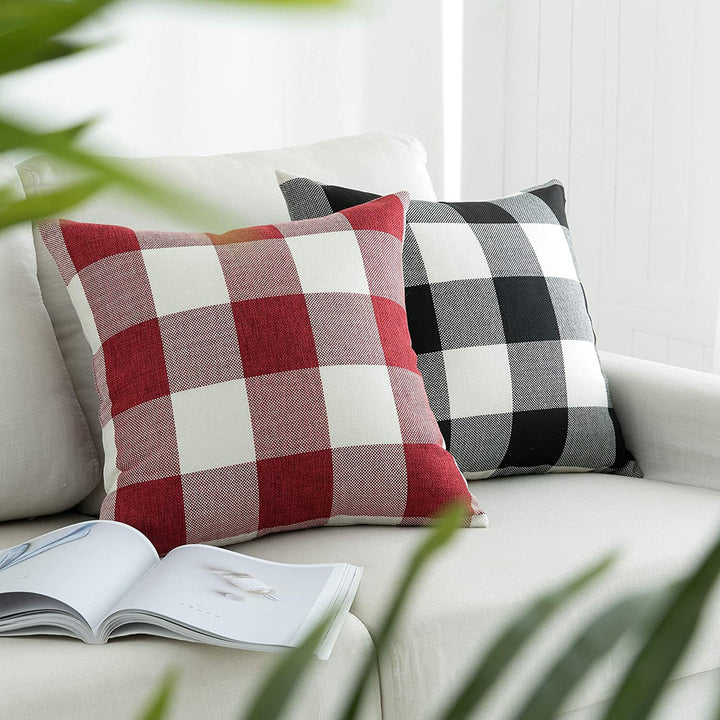 Buffalo Check Cotton Canvas Square Throw Pillow Covers Set