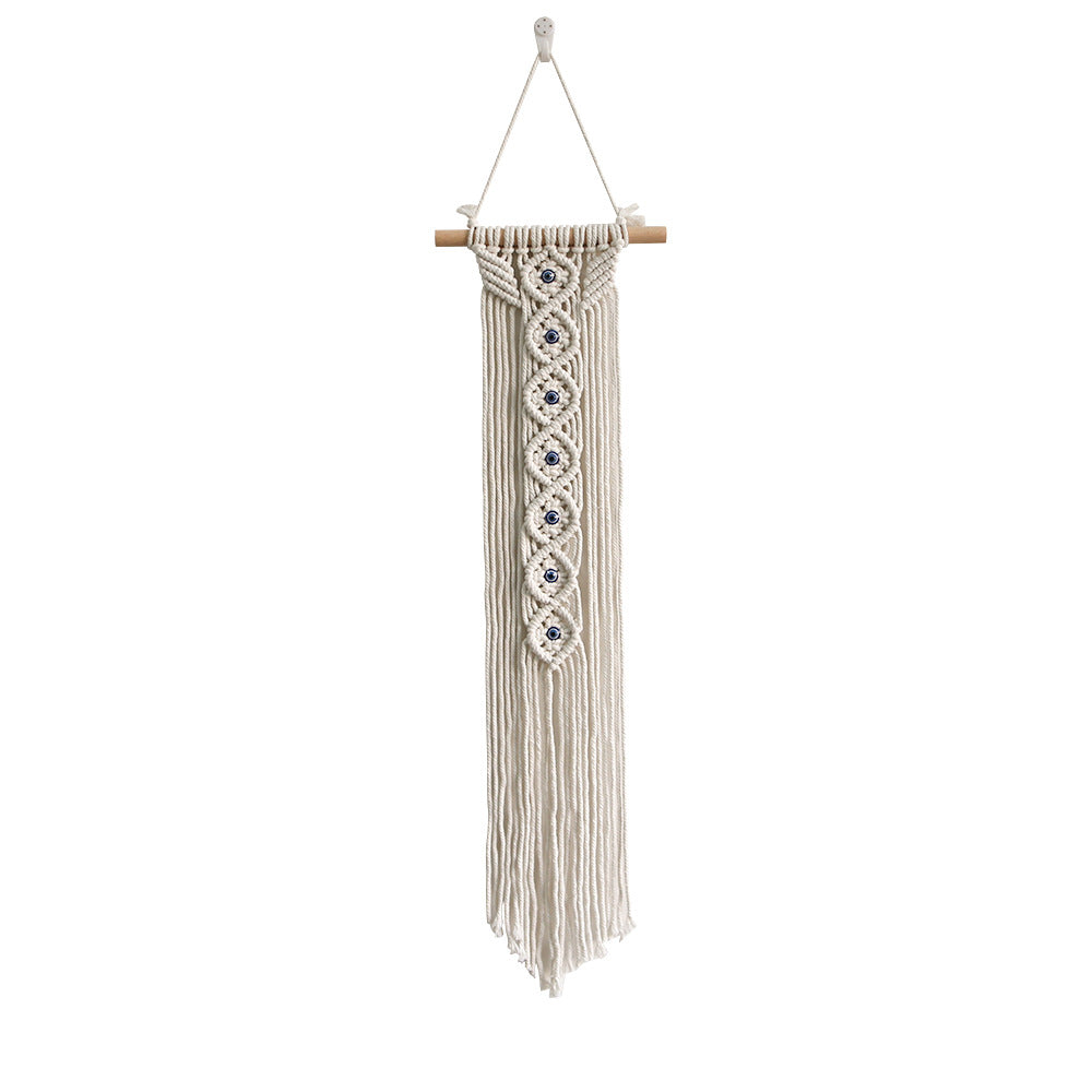 Macrame Wall Hanging with Wooden Ring and Decorative Elements