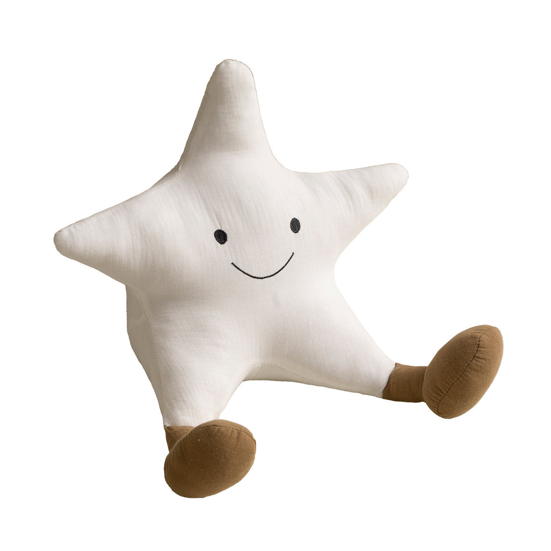 Kuschelstern decorative pillow for children with embroidered face and plush feet