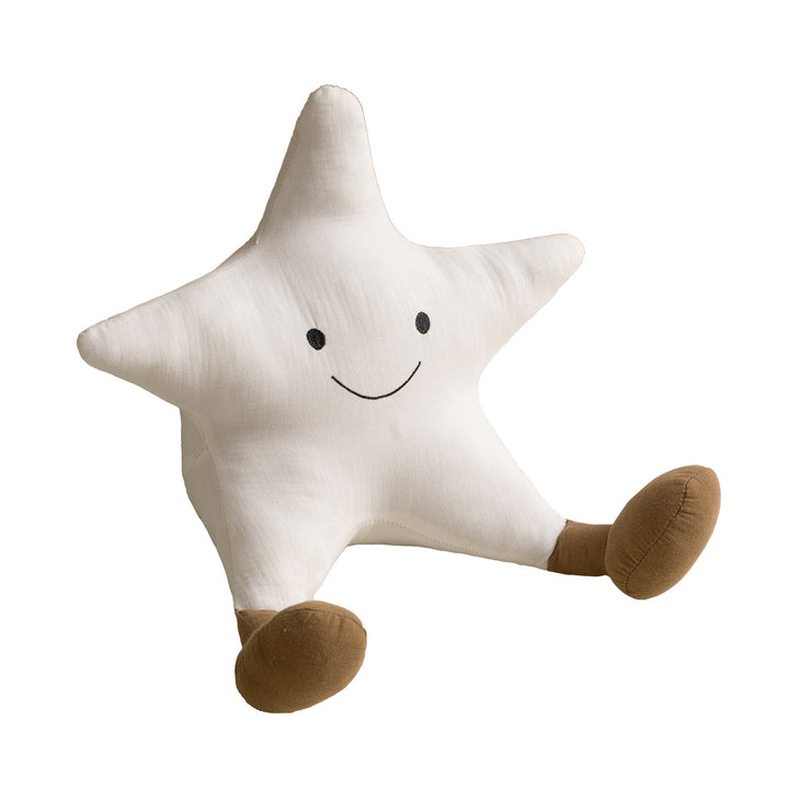 Kuschelstern decorative pillow for children with embroidered face and plush feet