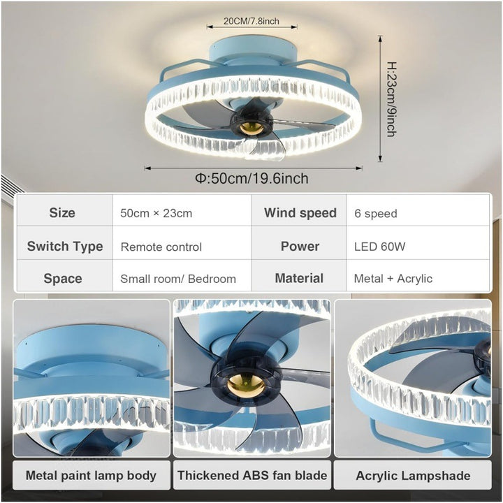 Modern Crystal Ring Ceiling Fan Light Fixture